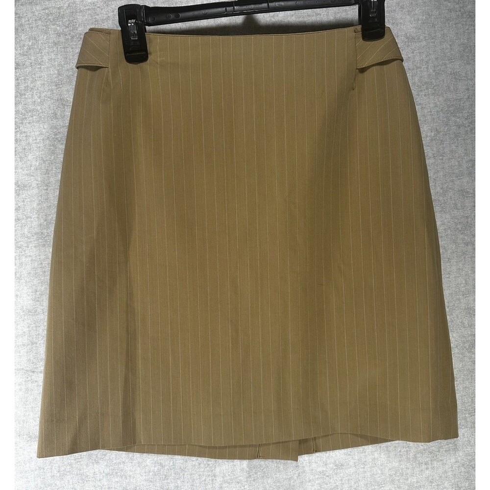 Rafaella Womens Beige Pinstripe Pencil Skirt Size 6 Stretch Zipper Button Detail